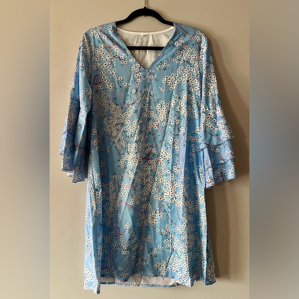 Floral A-Line Dress with Bell Sleeves